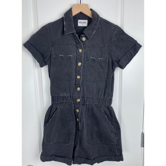 Show Me Your MuMu Cannon Romper Black Denim Size Small - Picture 5 of 8